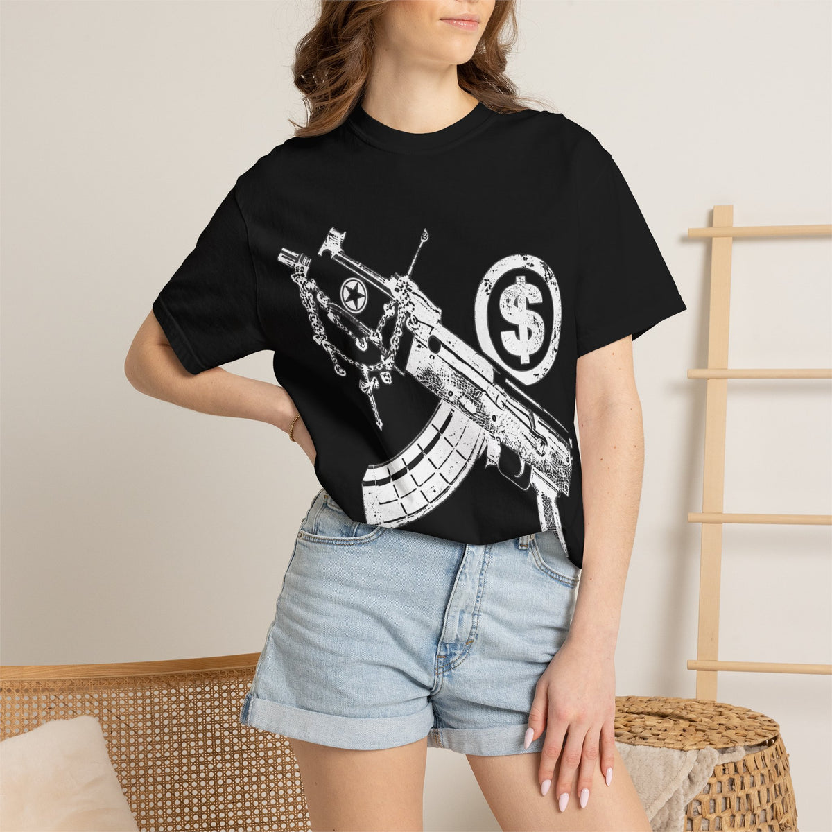 Gun & Money Graphic T-Shirt (BLACK)